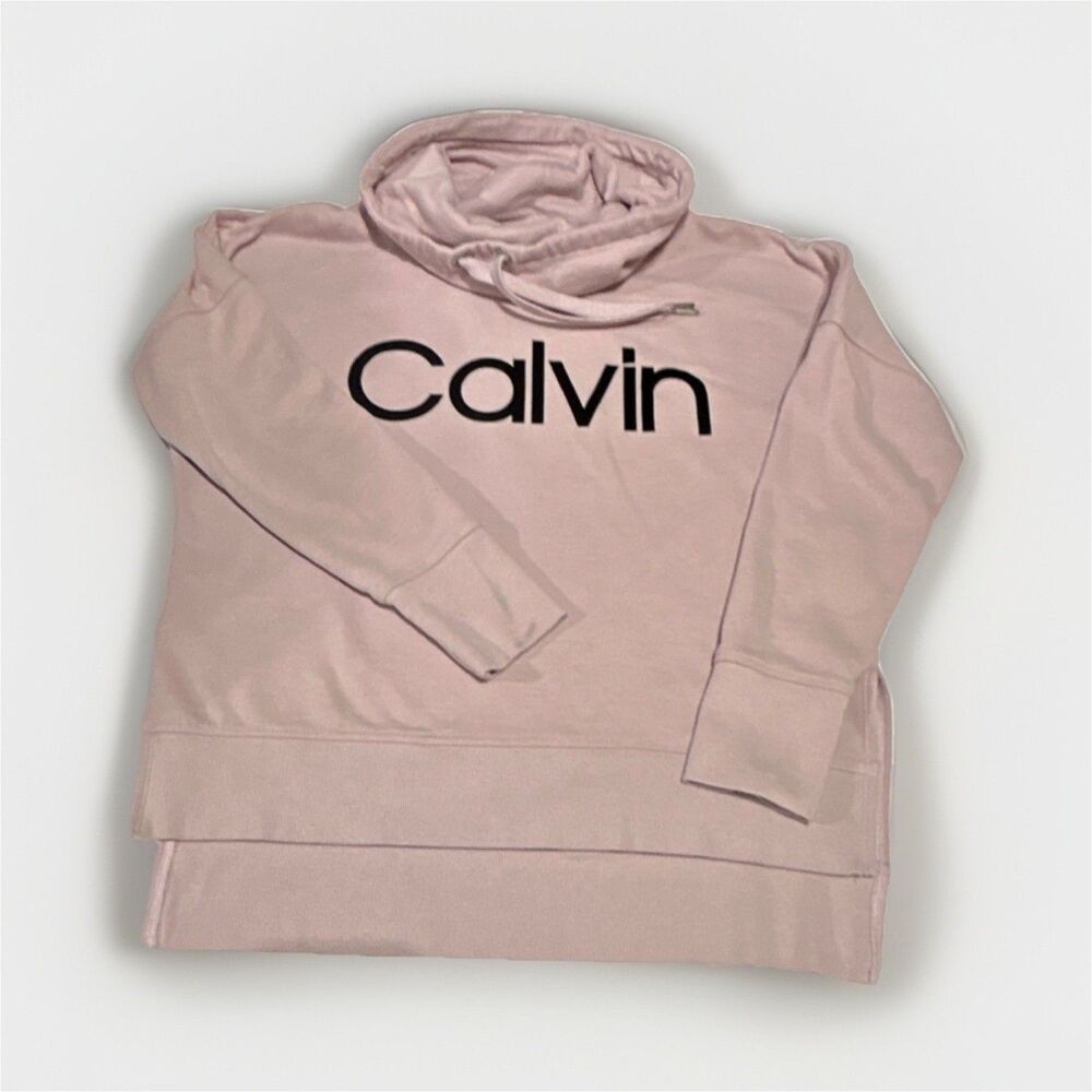 Calvin Klein Women’s S Pink Logo Funnel Neck Sweatshirt Long Sleeve Pullover